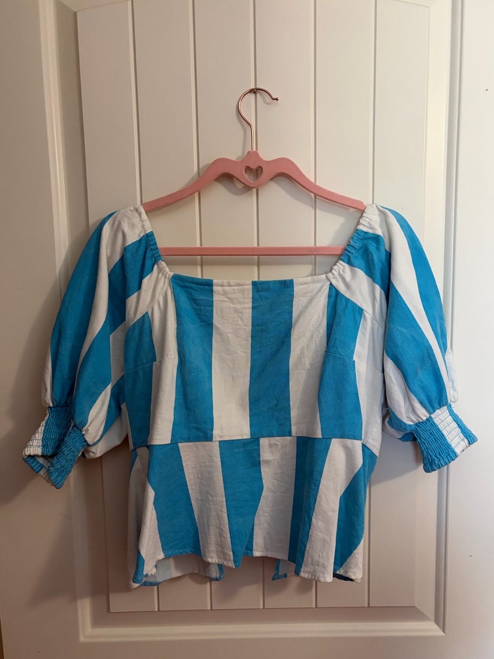 blue and white striped top